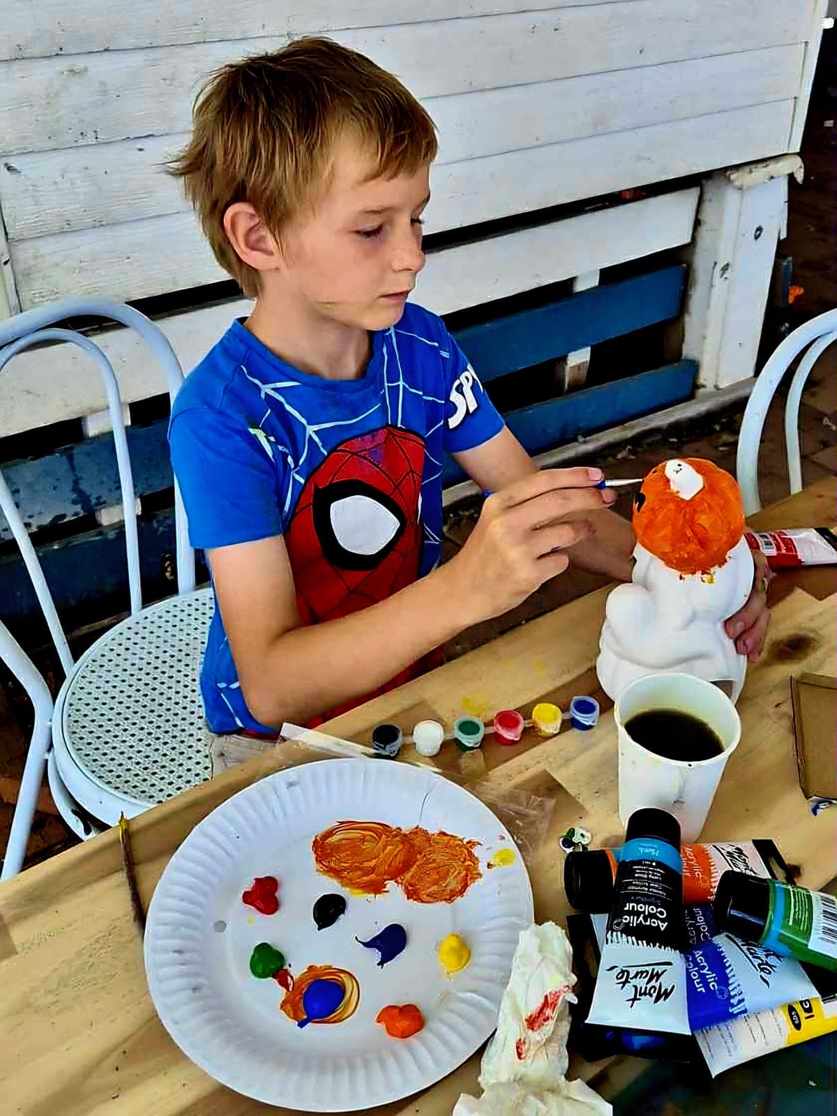 Painting craft pumpkins together